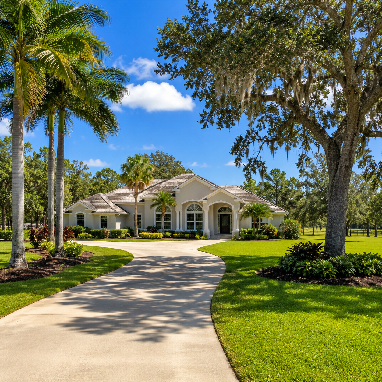 Beautiful Grant-Valkaria, Florida estate home with clean driveway, tropical landscaping, and professionally maintained exterior.